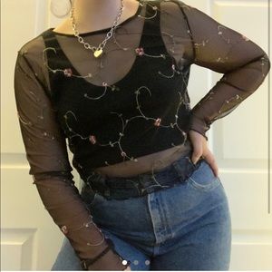 Mesh see through cropped long sleeve